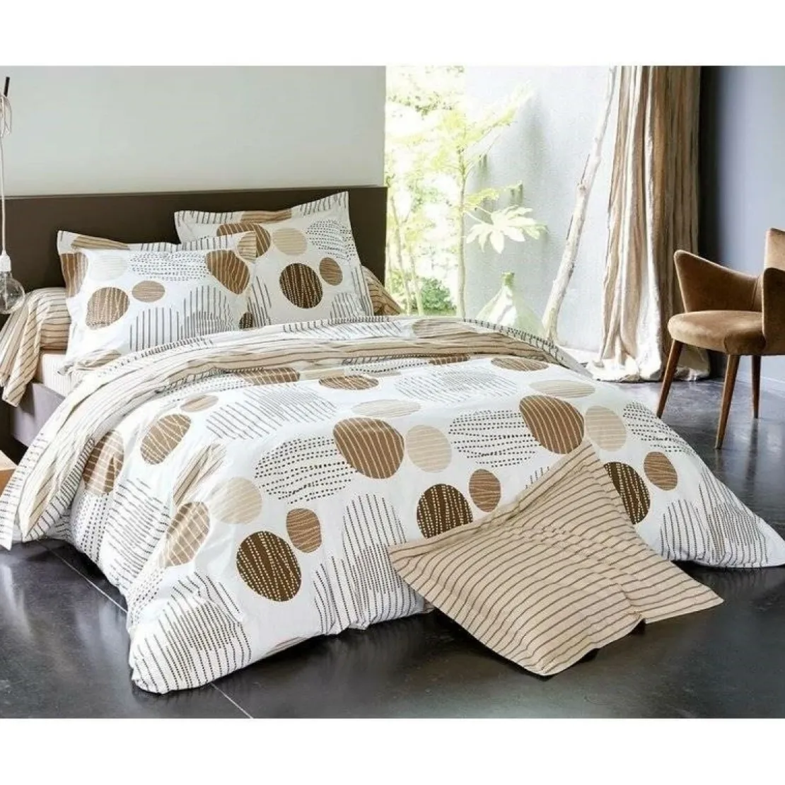 BecquetHousse de couette coton écru à pois réversible - BAXLEY