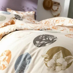 BecquetHousse de couette coton écru floral multicolore réversible - DOTTY