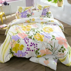 BecquetHousse de couette coton blanc réversible motif floral multicolore - Collection HELLO YELLOW
