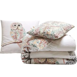 BecquetHousse de couette coton CHOUETTE DES NEIGES réversible écru