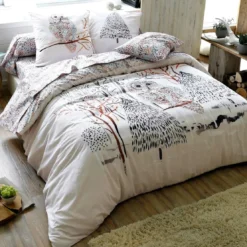 BecquetHousse de couette coton CHOUETTE DES NEIGES réversible écru