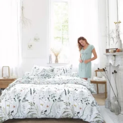 BecquetHousse de couette coton FRAICHEUR réversible imprimé floral blanc