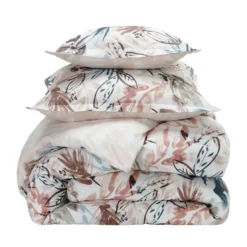 BecquetHousse de couette coton réversible AQUARELLE à motif feuillage - beige rosé