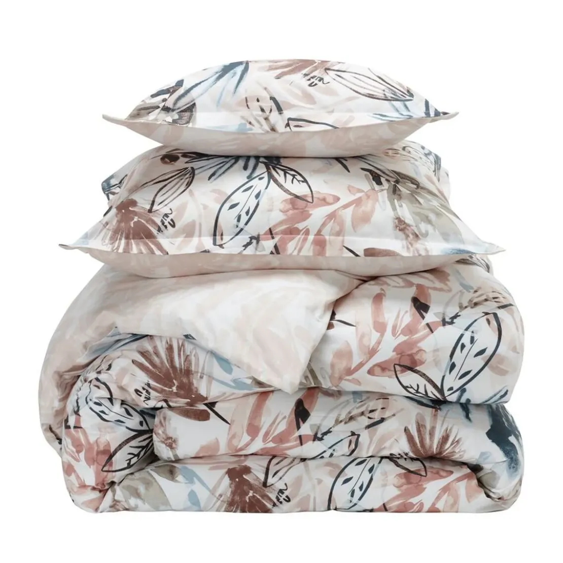 BecquetHousse de couette coton réversible AQUARELLE à motif feuillage - beige rosé