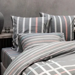 BecquetHousse de couette coton gris à rayures multicolores réversible - GIANNI