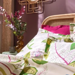 BecquetHousse de couette en coton réversible IRREELLE imprimé feuilles - beige clair