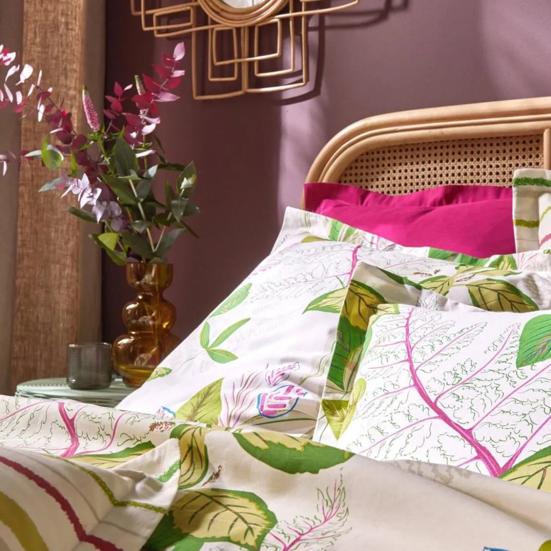 BecquetHousse de couette en coton réversible IRREELLE imprimé feuilles - beige clair