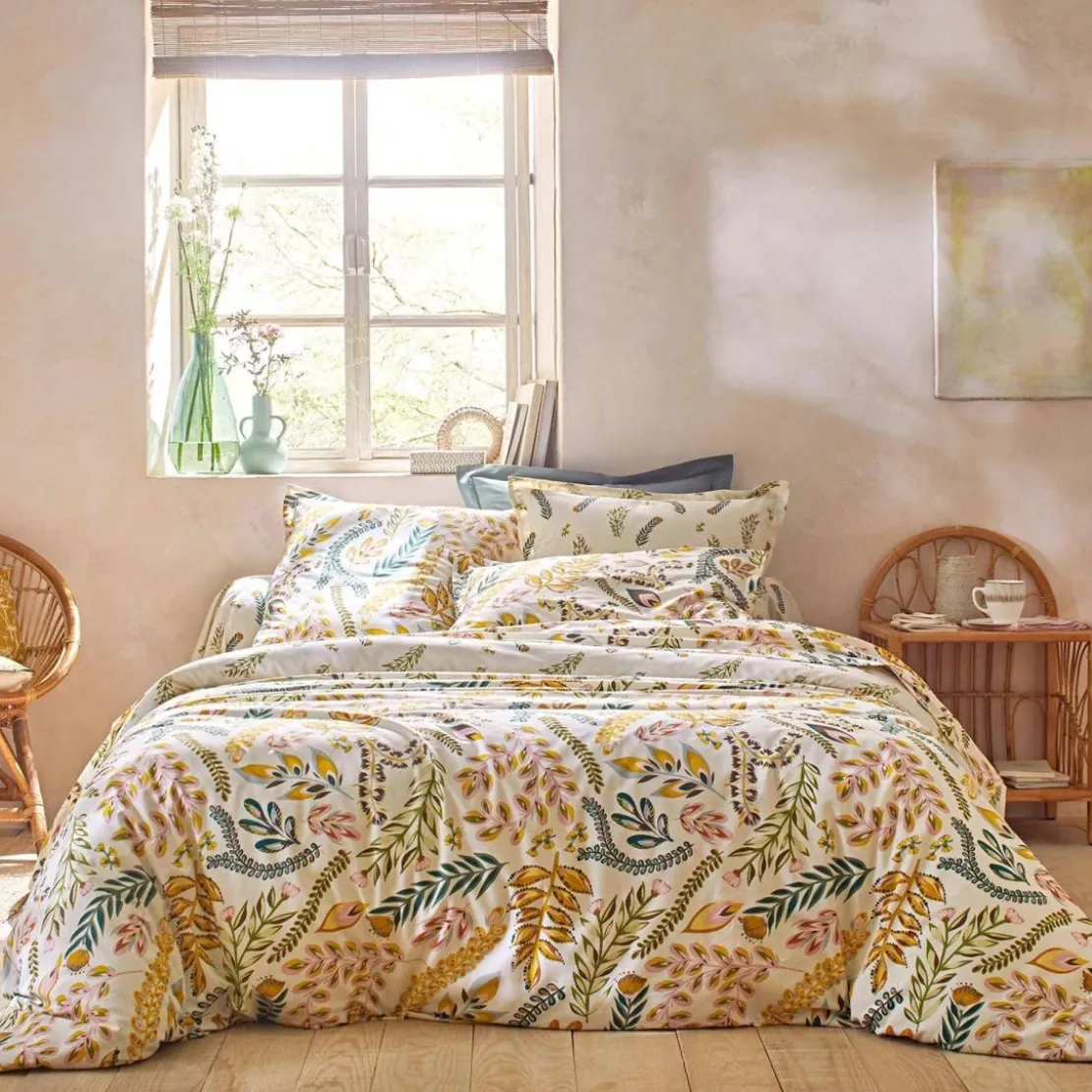 BecquetHousse de couette en coton réversible écru à motif tropical multicolore - PAULINE