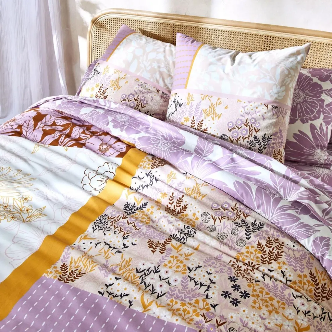 BecquetHousse de couette en coton réversible violet lilas motif floral - POETIQUE