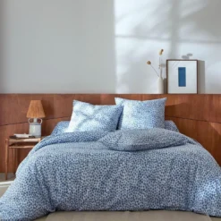 BecquetHousse de couette en coton blanc à motif léopard bleu et doré - SAFARI