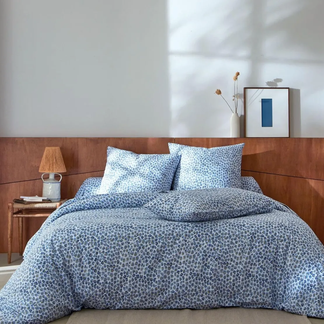 BecquetHousse de couette en coton blanc à motif léopard bleu et doré - SAFARI