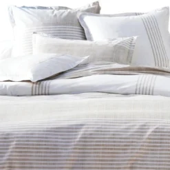 BecquetHousse de couette en coton beige à rayures écru réversible - PLONGEOIR