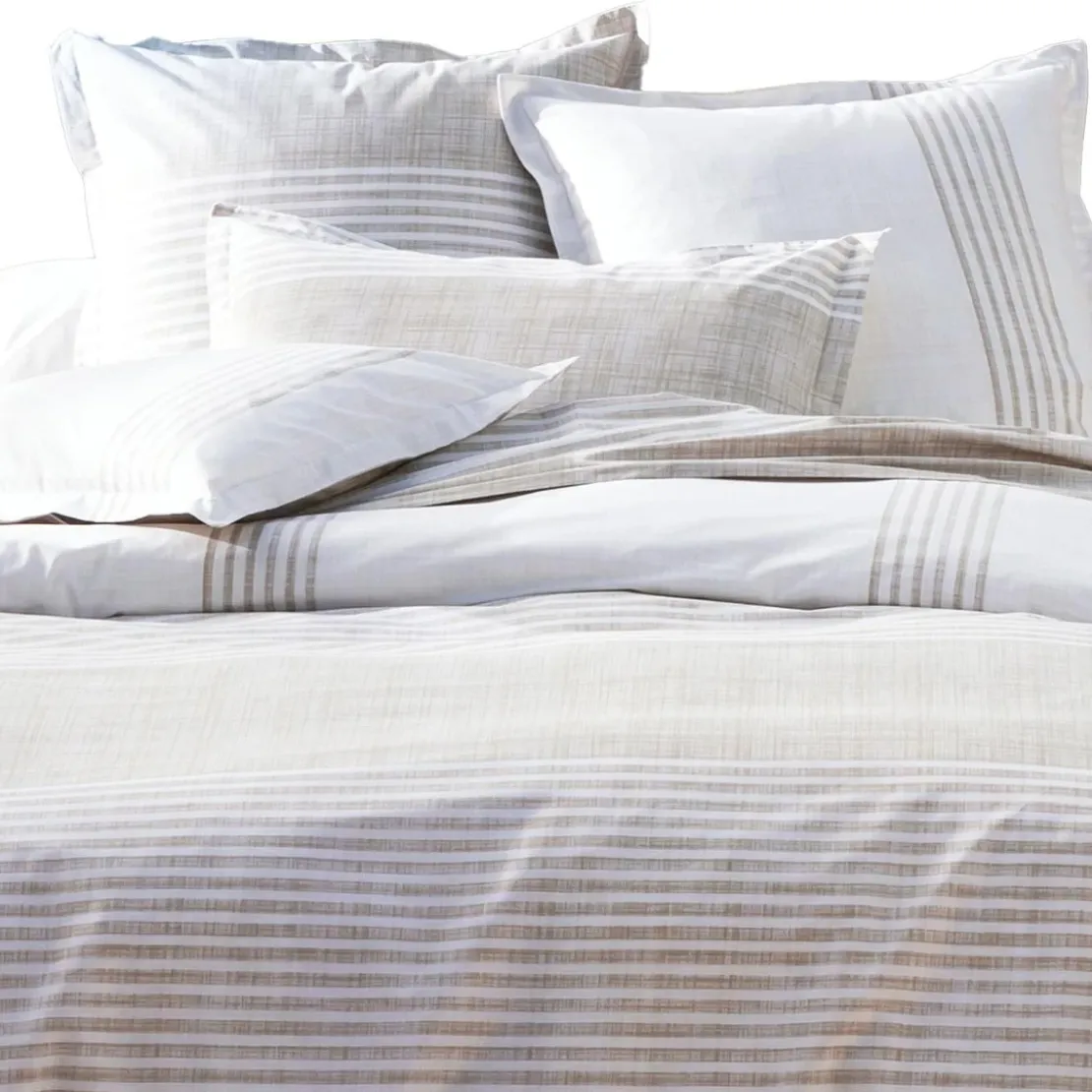 BecquetHousse de couette en coton beige à rayures écru réversible - PLONGEOIR