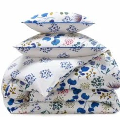 BecquetHousse de couette en coton blanc motif floral bleu réversible - TANIA