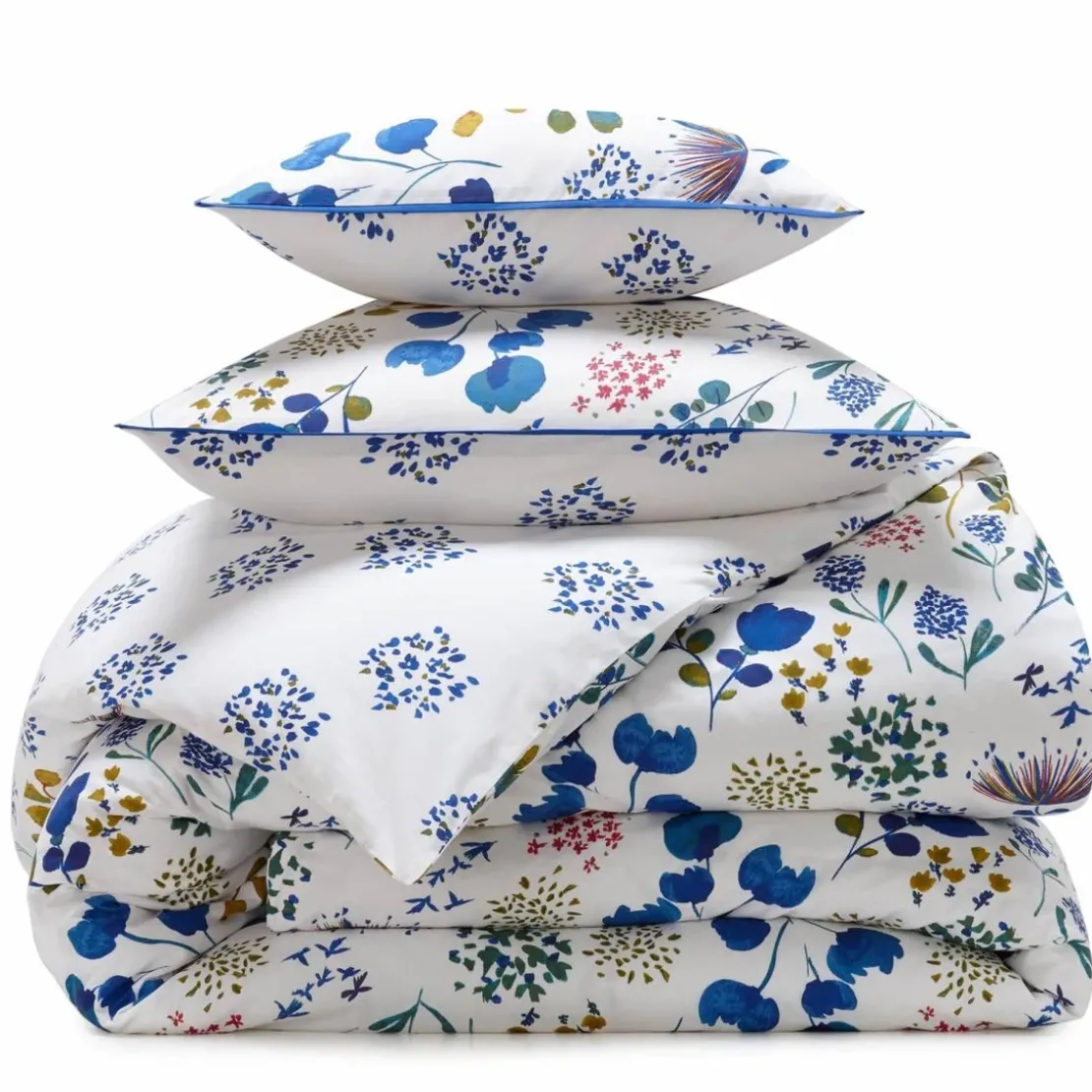 BecquetHousse de couette en coton blanc motif floral bleu réversible - TANIA