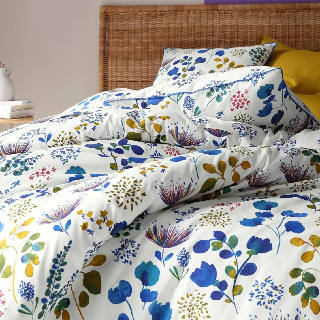 BecquetHousse de couette en coton blanc motif floral bleu réversible - TANIA