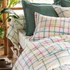 BecquetHousse de couette en coton blanc à carreaux - PARADIS