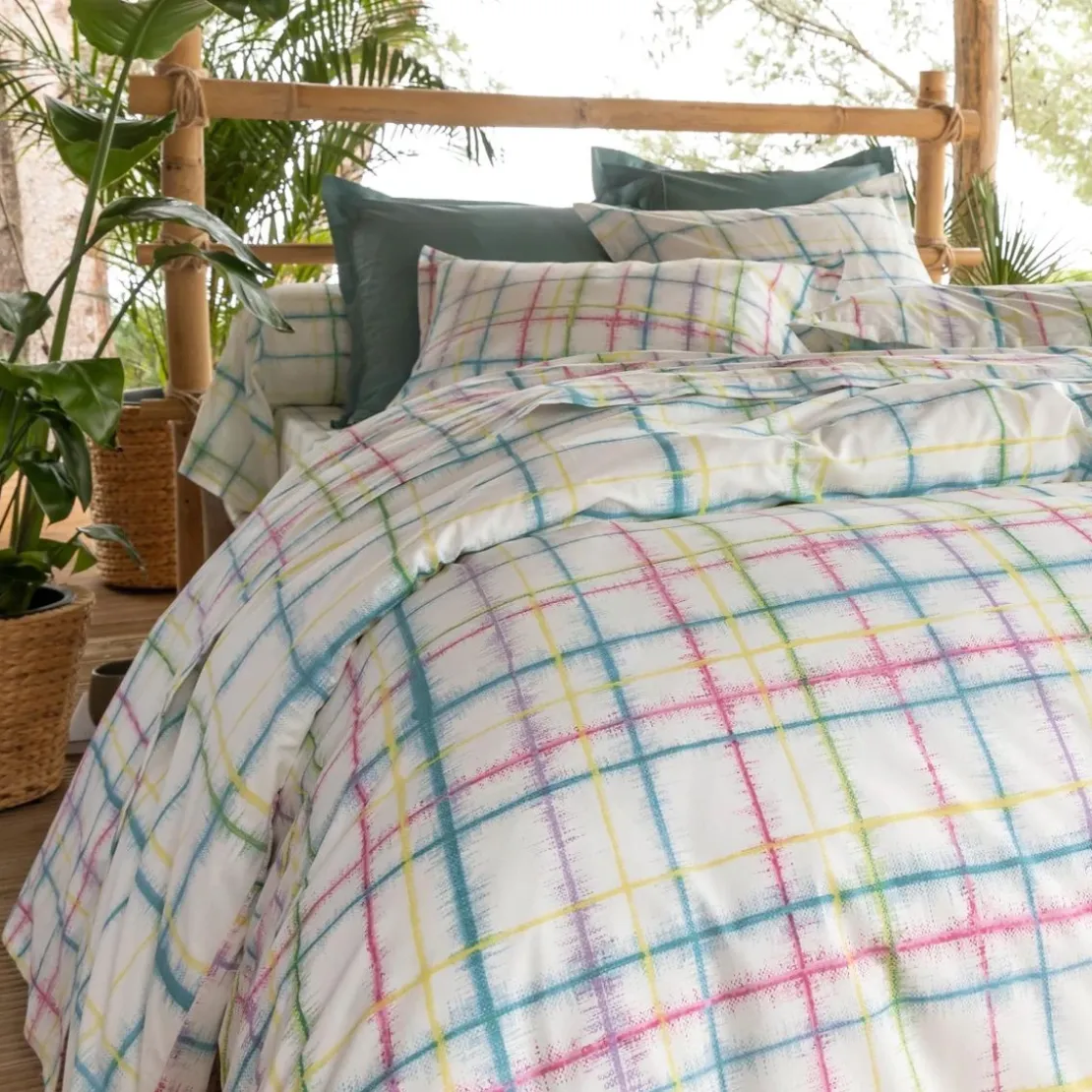 BecquetHousse de couette en coton blanc à carreaux - PARADIS