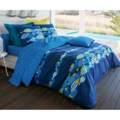 BecquetHousse de couette en coton bleu nuit à motif marin graphique multicolore - POISSONS