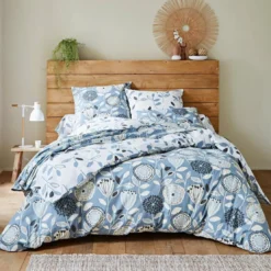 BecquetHousse de couette en coton réversible bleu motif floral - SEVENTIES