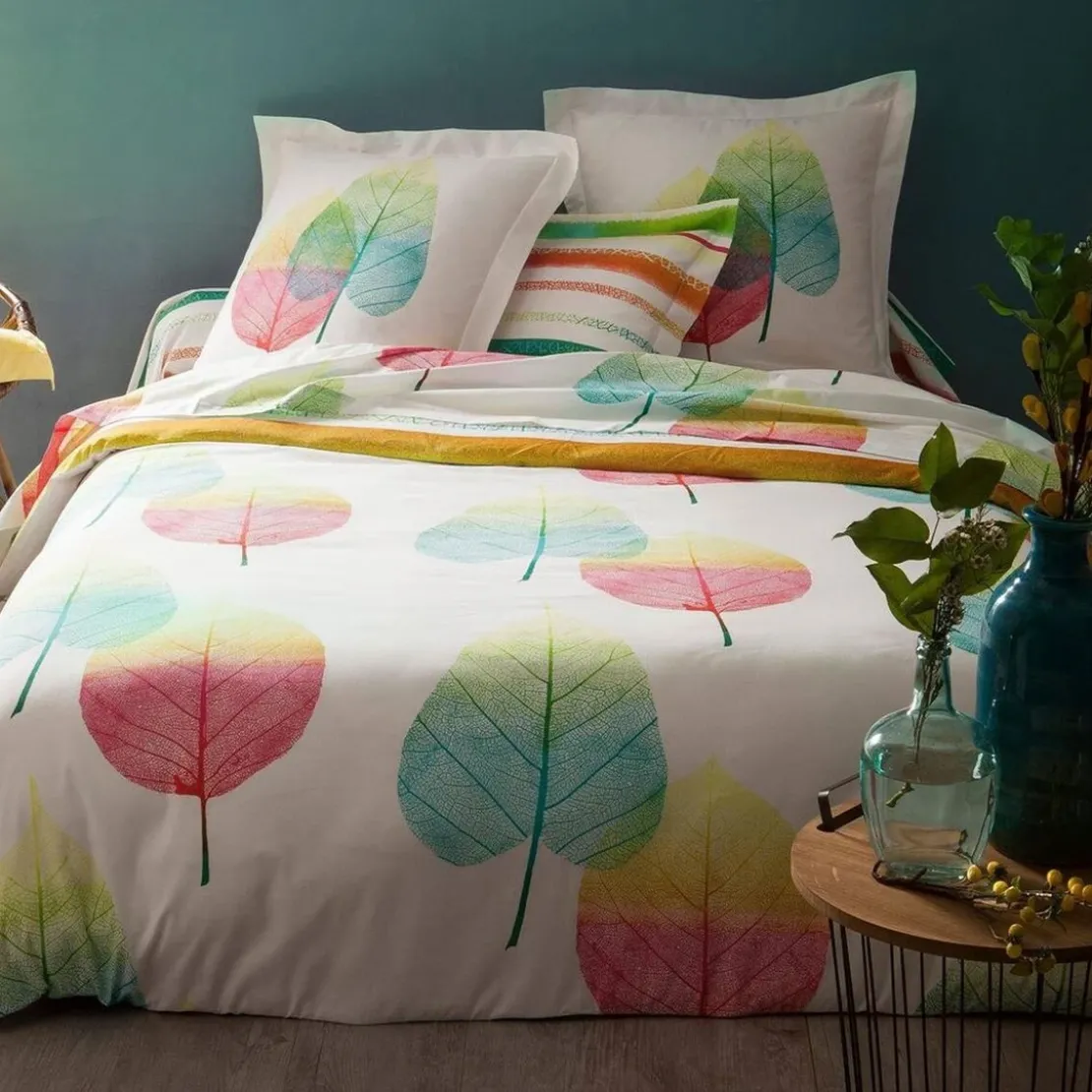 BecquetHousse de couette en coton réversible PETIOLES feuilles nervurées - blanc