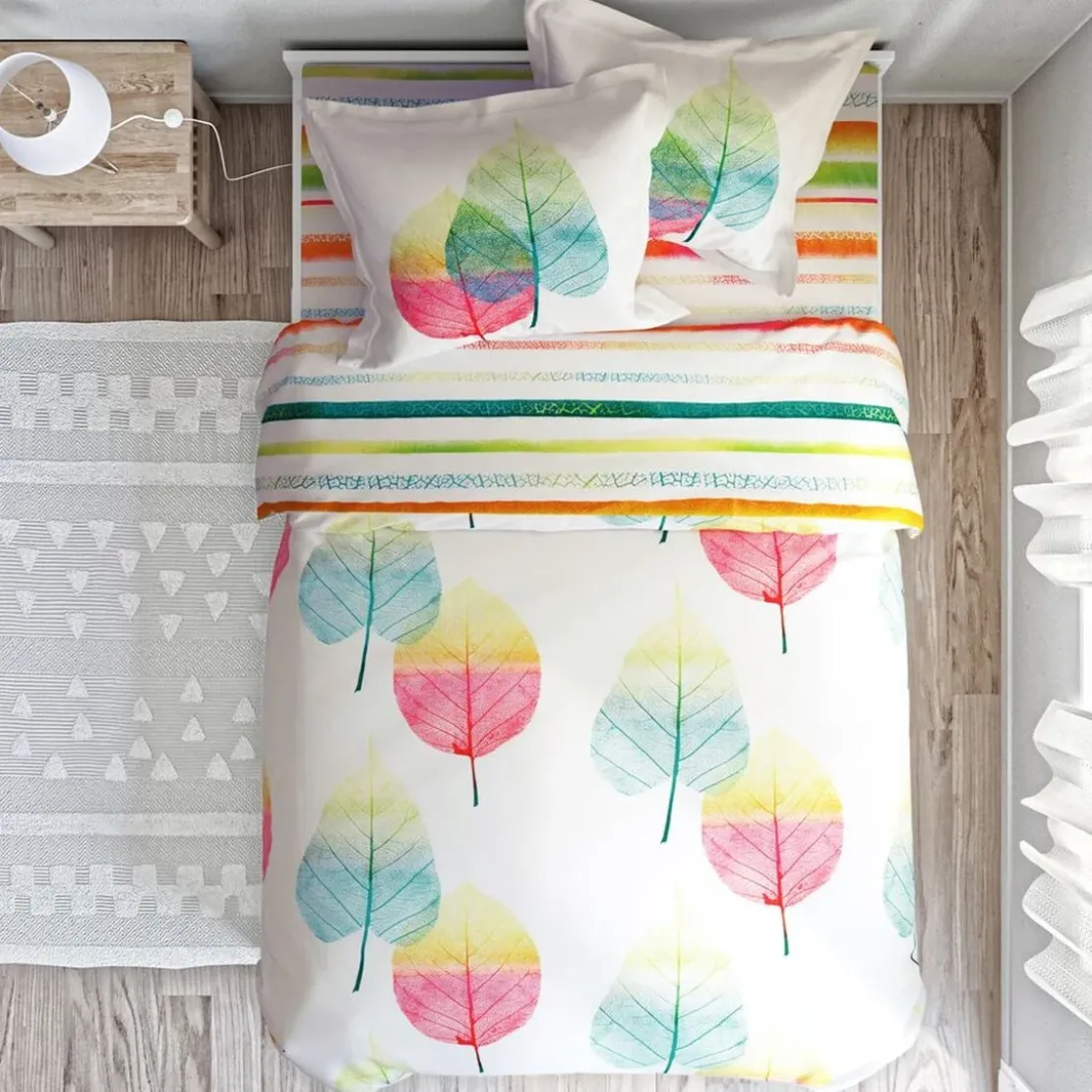 BecquetHousse de couette en coton réversible PETIOLES feuilles nervurées - blanc