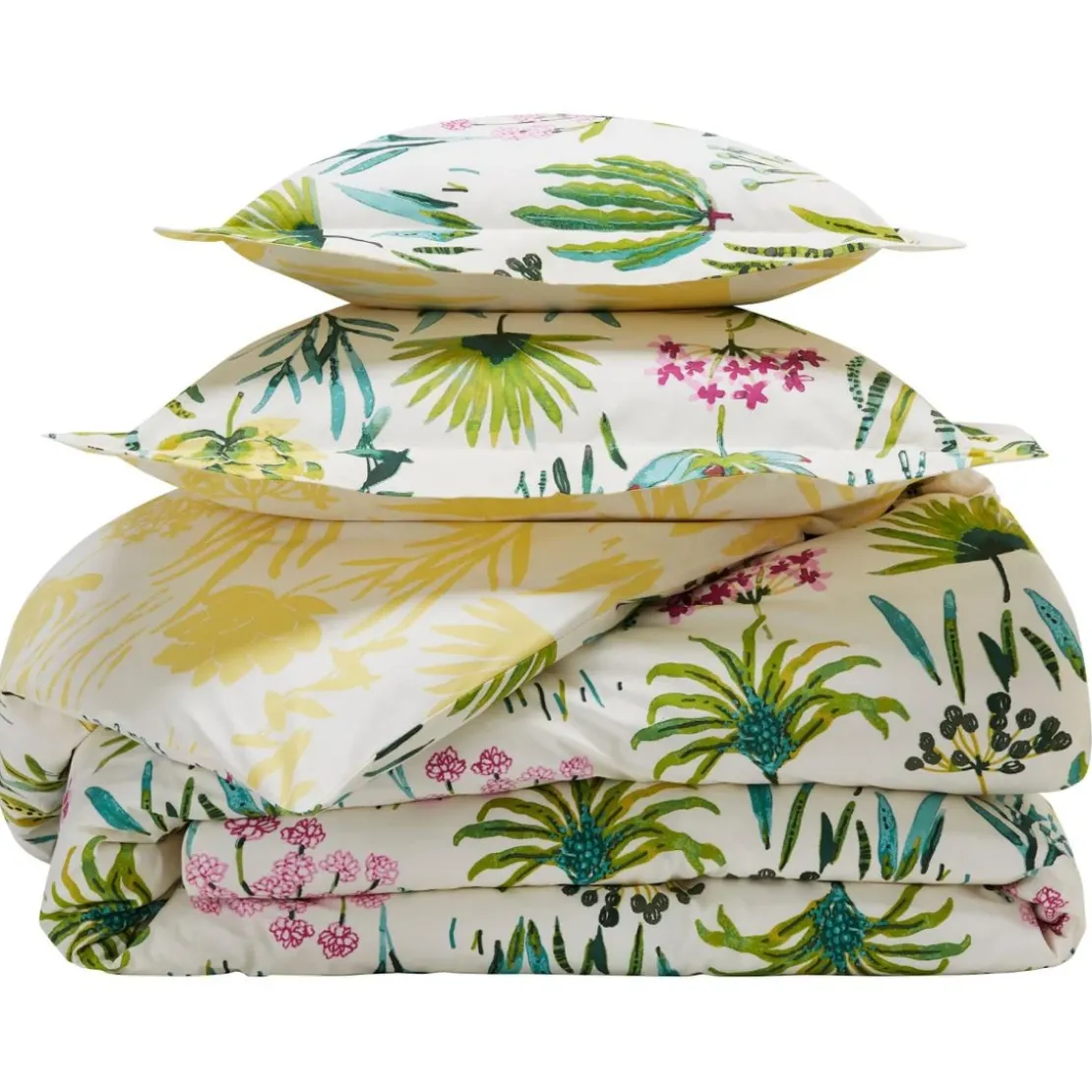 BecquetHousse de couette en coton écru réversible motif tropical jaune - VITAMINE