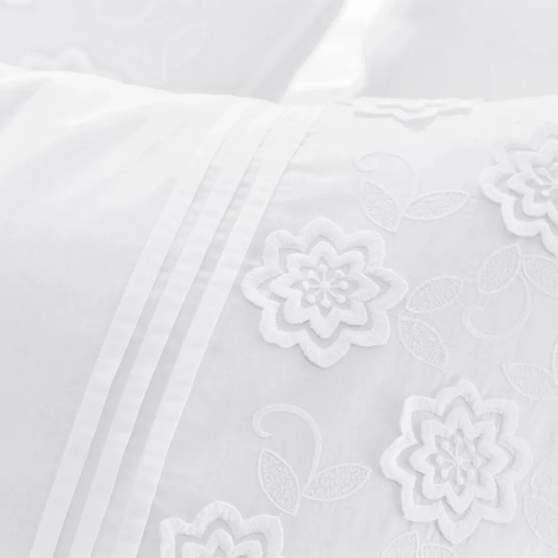 BecquetHousse de couette en coton révérsible blanc à motif brodé floral - DELICATESSE