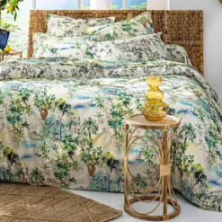 BecquetHousse de couette en coton réversible écru à motif paysage tropical multicolore - DOLCE VITA