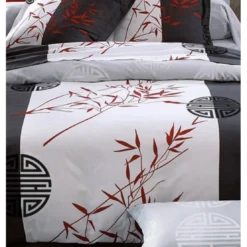 BecquetHousse de couette en coton réversible gris anthracite à motif graphique bambou rouge - NIPPON