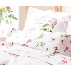 BecquetHousse de couette en coton réversible AZALEE motif floral herbier - rose clair
