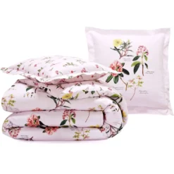 BecquetHousse de couette en coton réversible AZALEE motif floral herbier - rose clair