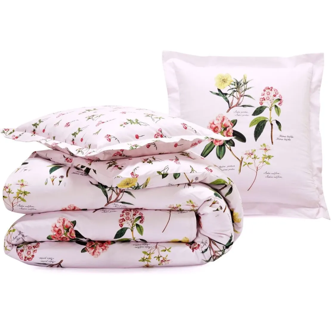 BecquetHousse de couette en coton réversible AZALEE motif floral herbier - rose clair