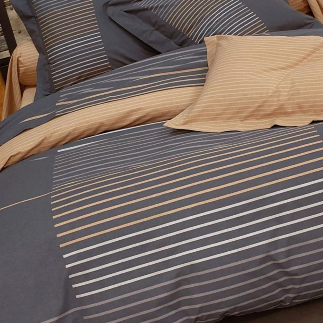 BecquetHousse de couette en coton réversible CARNABY à rayures placées - gris anthracite
