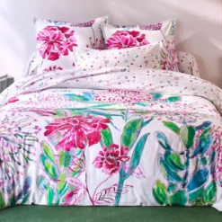 BecquetHousse de couette en coton blanc imprimé floral rose réversible - ROSE MENTHOL