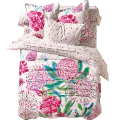 BecquetHousse de couette en coton blanc imprimé floral rose réversible - ROSE MENTHOL