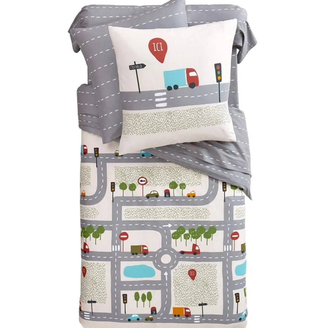 BecquetHousse de couette enfant en coton gris - ROUTE
