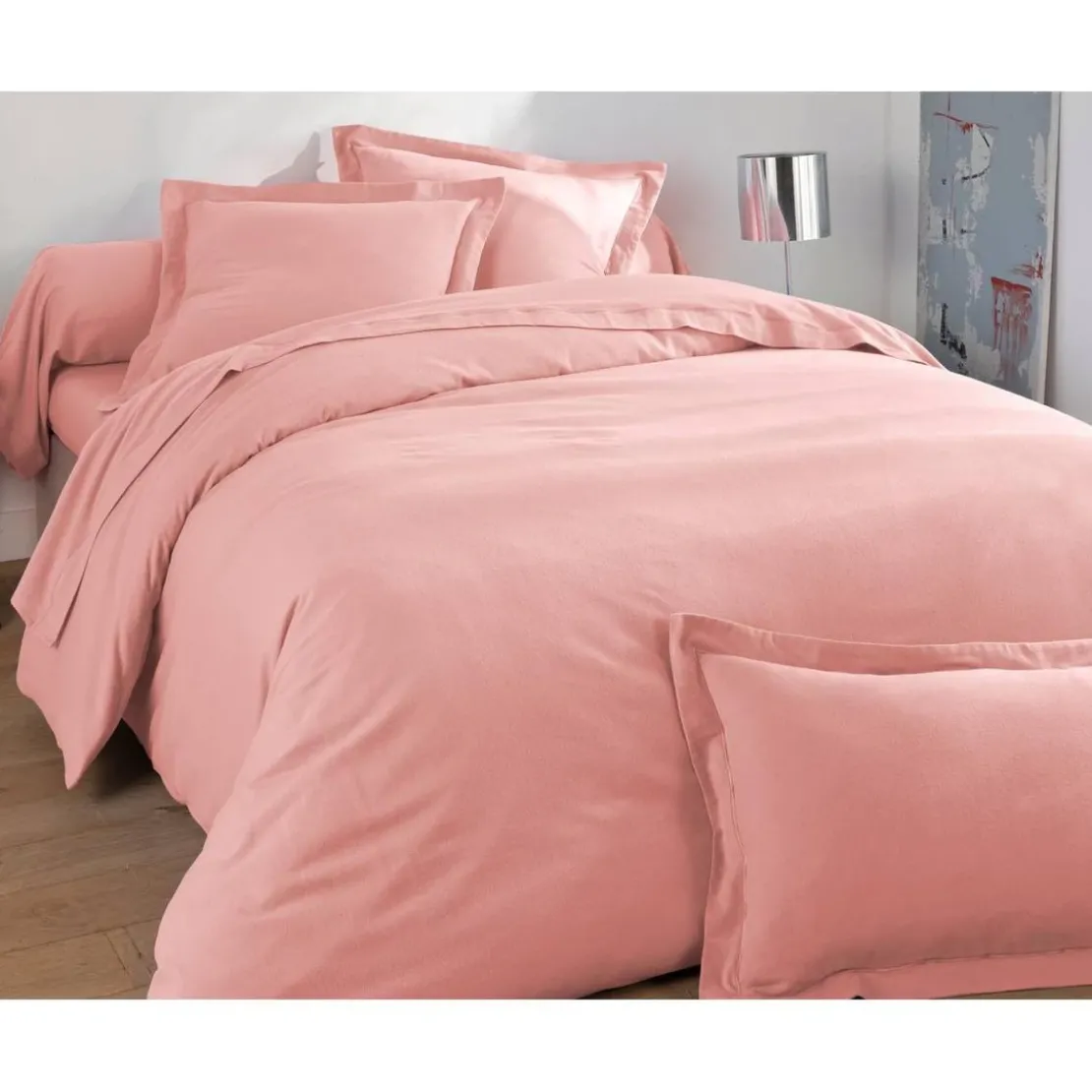 BecquetHousse de couette en flanelle uni LAUREAT, rose poudre