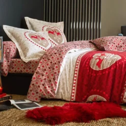 BecquetHousse de couette en flanelle réversible SAUT DE BICHES - rouge