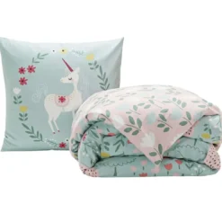 BecquetHousse de couette enfant en coton réversible licorne - bleu