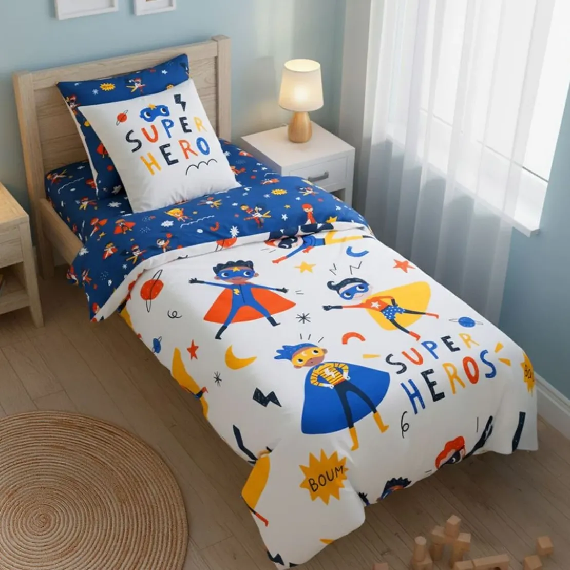 BecquetHousse de couette enfant en coton écru - SUPER HEROS