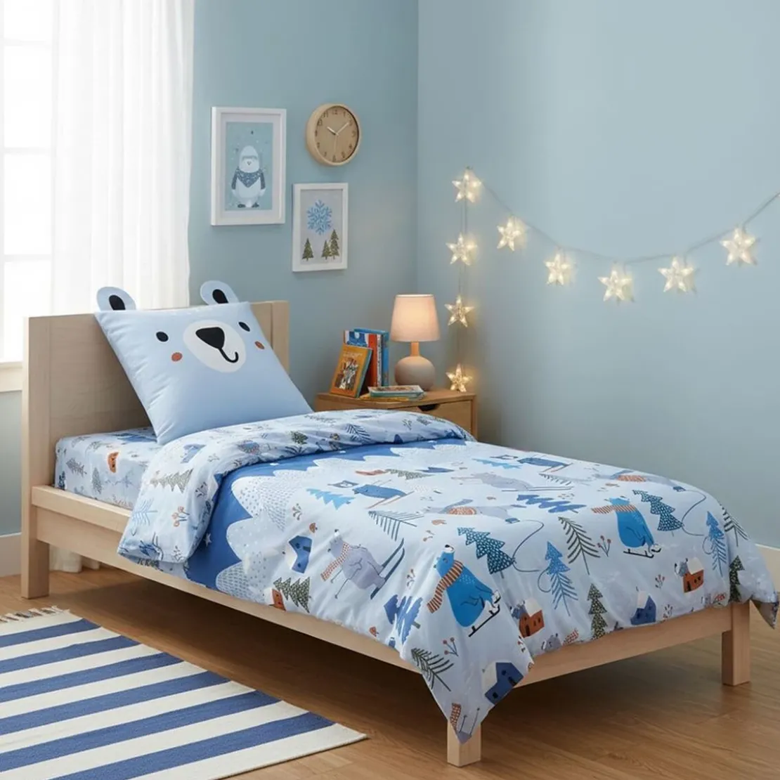 BecquetHousse de couette enfant en coton OURS - bleu