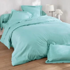 BecquetHousse de couette en lin lavé uni LAUREAT bleu aqua