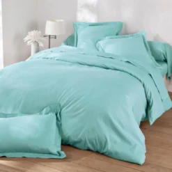 BecquetHousse de couette en lin lavé uni LAUREAT bleu aqua