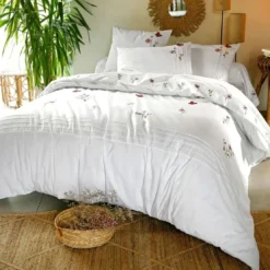 BecquetHousse de couette en percale de coton réversible DR.LORENZA à motif floral brodé - Blanc