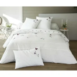 BecquetHousse de couette en percale de coton réversible DR.LORENZA à motif floral brodé - Blanc