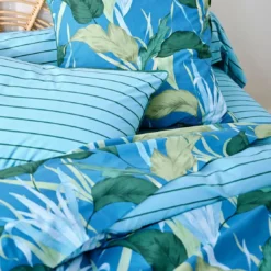 BecquetHousse de couette en percale de coton réversible bleue à motif tropical - BRUME D’ASIE