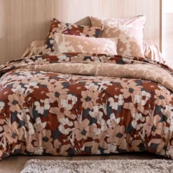 BecquetHousse de couette flanelle terracotta réversible motif floral - Collection NOTE D'OR