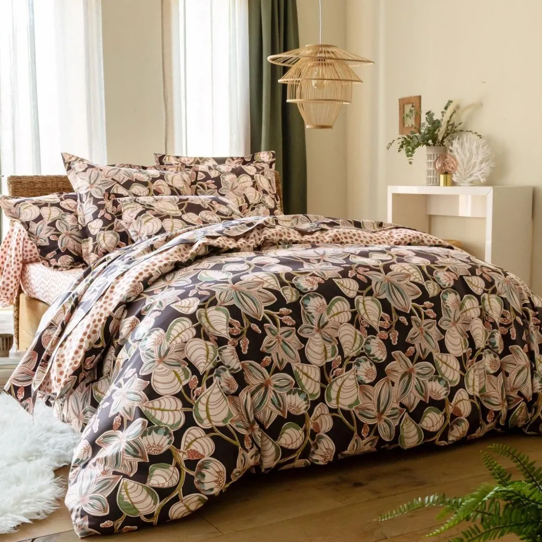 BecquetHousse de couette percale de coton réversible DR. GILI à motif feuillage - beige rose