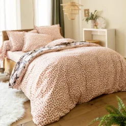 BecquetHousse de couette percale de coton réversible DR. GILI à motif feuillage - beige rose
